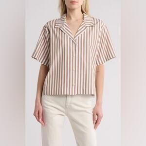 Rag & Bone Women’s Reese Oversized Tan White Striped Button Shirt Size S NWT